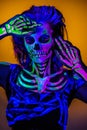 Skeleton bodyart with blacklight