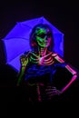 Skeleton bodyart with blacklight Royalty Free Stock Photo