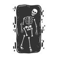 Skeleton in grave sketch vector illustration Royalty Free Stock Photo