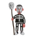 Skeleton Boy 3D Cartoon Design with a skeleton stick
