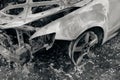 Skeleton of a burnt out car after an accident