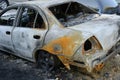 Skeleton of burnt out car.Trunk of a burnt out car