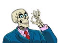 Skeleton businessman ok gesture, good business, positive dead man. business survival
