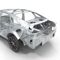 Skeleton of a car with Chassis on white. 3D illustration