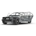 Skeleton of a car with Chassis on white. 3D illustration