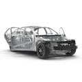 Skeleton of a car with Chassis on white. 3D illustration