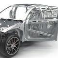 Skeleton of a car with Chassis on white. 3D illustration