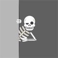 Skeleton cartoon bone support help consultation advice promotion looking out corner character halloween solution flat