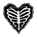 Skeleton chest bones showing heart shape. Heart rib cage in goth style illustration. Hand drawing illustration Royalty Free Stock Photo