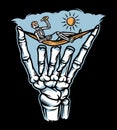 Skeleton and chill hand sign illustration