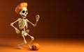 Skeleton dancing with a pumpkin, Halloween Royalty Free Stock Photo