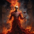 Crimson Flames: A Realistic Fantasy Artwork Of A Skeleton With Exaggerated Nobility