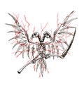 Skeleton of a double-headed eagle with a scythe in its paws