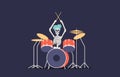 Skeleton drummer playing drums. Rock musician for halloween party concept Royalty Free Stock Photo