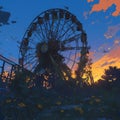 Skeleton Ferris Wheel Sunset Fantasy