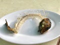 Skeleton Fish Bone in Plate / Eaten Leftover Seafood