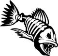 skeleton fish, monster fish, piranha - Stylized fish, Fishing logo. Template club emblem. Fishing theme vector