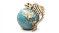 Skeleton of Fish Resting on Blue Earth Globe Model Display Royalty Free Stock Photo