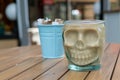 Skeleton Funny Coffee Mug on Table Morning Time for Relaxing Royalty Free Stock Photo