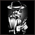 Skeleton gangster with revolvers in suit. Vector illustration