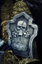 Skeleton on Gravestone Halloween Concept