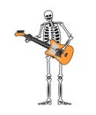 Skeleton with guitar. Skeleton musician. Electric guitar and dead man. Vector illustration