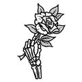 Skeleton hand holding beautiful rose