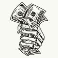 Skeleton hand holding dollar bills Royalty Free Stock Photo