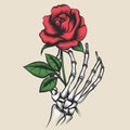 Skeleton hand with rose tattoo style