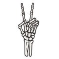 Skeleton hand victory sign for halloween design. Hand bones gesture, vector graphic element for tattoo Royalty Free Stock Photo