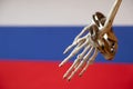 Skeleton hands in handcuffs on the flags of Russia, law and justice Royalty Free Stock Photo