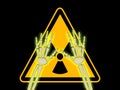 Skeleton hands with symbol of radiation warning