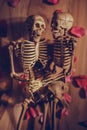 Skeleton holding hand for eternal love. Selective focus on hand Royalty Free Stock Photo