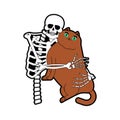 Skeleton love cat. Skeleton hugging cat. My favorite kitten. Death and the kitty Royalty Free Stock Photo