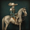 Skeleton of a man in a hat rides a horse, drawing, vintage