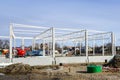 Skeleton of metal building under construction, industrial object Royalty Free Stock Photo