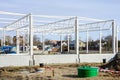 Skeleton of metal building under construction, industrial object Royalty Free Stock Photo