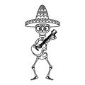 Skeleton mexican with hat and guitar