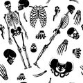 Skeleton pattern skull and bones set in seamless background