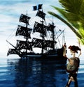 Skeleton Pirate and Ghost Ship Royalty Free Stock Photo