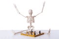 The skeleton playing chess game on white Royalty Free Stock Photo