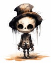 Skeleton in a Princess Hat Topping a Withered, Cute Little Boy C