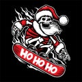 Skeleton Santa Claus on a snowboard with the words HO HO HO