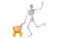 Skeleton with shopping cart trolley isolated