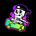 Skeleton Skateboarder Rock Sign White Black vector illustration
