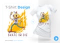 Skeleton skater against a fire. Prints on T-shirts, sweatshirts, cases for mobile phones, souvenirs