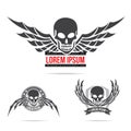 Skeleton skull with wing logo emblem vector illustration element