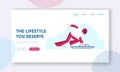 Skeleton Sleigh Racing Website Landing Page. Sportsman Push and Speed Up Sled Taking Part in Winter Sports Competition Royalty Free Stock Photo