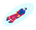 Skeleton Sport. Athlete in Sportswear and Helmet Lying on Sleigh Face Up Descend on Ice Track Sportsman Riding Sled