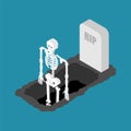 Skeleton stand up from grave. Death vector illustration